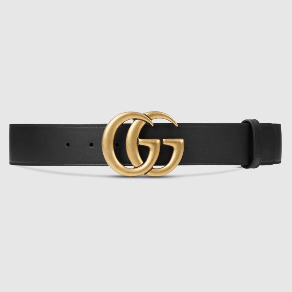 Leather gucci belt with gold double G